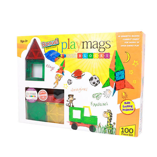 Playmags彩窗磁力片经典款100片磁性拼搭积木【磁力积木】【Playmags】 商品图1