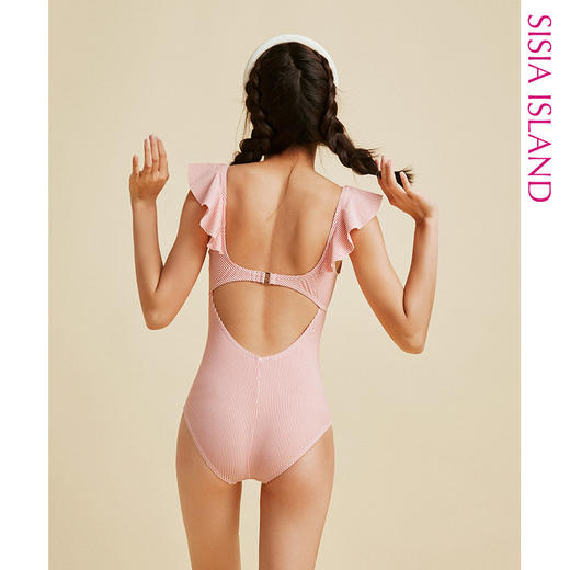 sisia泳衣女2020新款性感遮肚显瘦纯欲泳衣les粉色条纹连体泳衣 商品图1