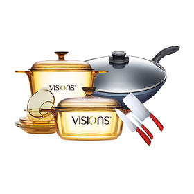 "康宁厨具套组: 汤锅3.5L+0.8L汤锅+蓝宝石30厘米炒锅+餐具6件套赠刀具三件套（VS-35+VS-08+蓝宝石30炒锅+餐具6件套+刀具3件套）"