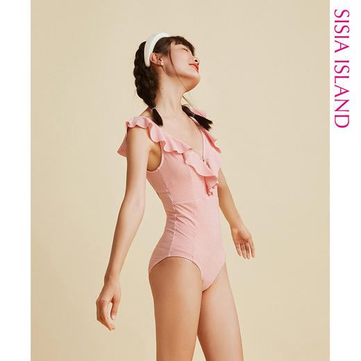sisia泳衣女2020新款性感遮肚显瘦纯欲泳衣les粉色条纹连体泳衣 商品图2