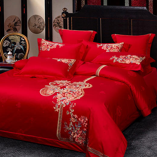 利路米喜结连理婚庆中国红精密绣花六件套 商品图1