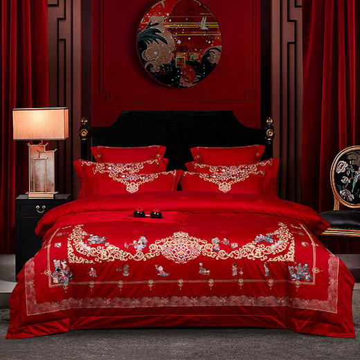 利路米喜庆大红古典中国风浪漫婚庆六件套百子戏春 商品图0