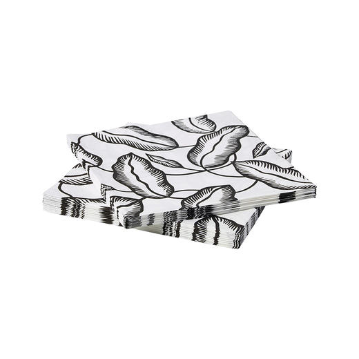 IKEA 宜家 AVSIKTLIG 阿西利 餐巾纸 白色 黑色 叶 33x33 厘米 商品图0