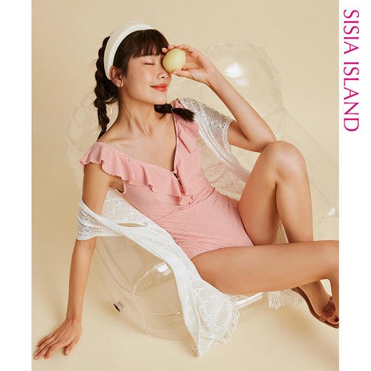sisia泳衣女2020新款性感遮肚显瘦纯欲泳衣les粉色条纹连体泳衣 商品图3