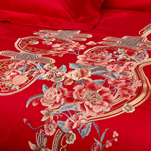 利路米喜结连理婚庆中国红精密绣花六件套 商品图2