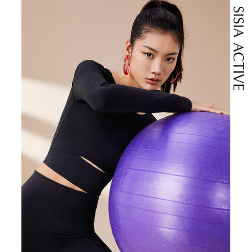 sisia瑜伽服女秋冬修身长袖t恤运动跑步健身服纯色时尚紧身上衣 商品图2