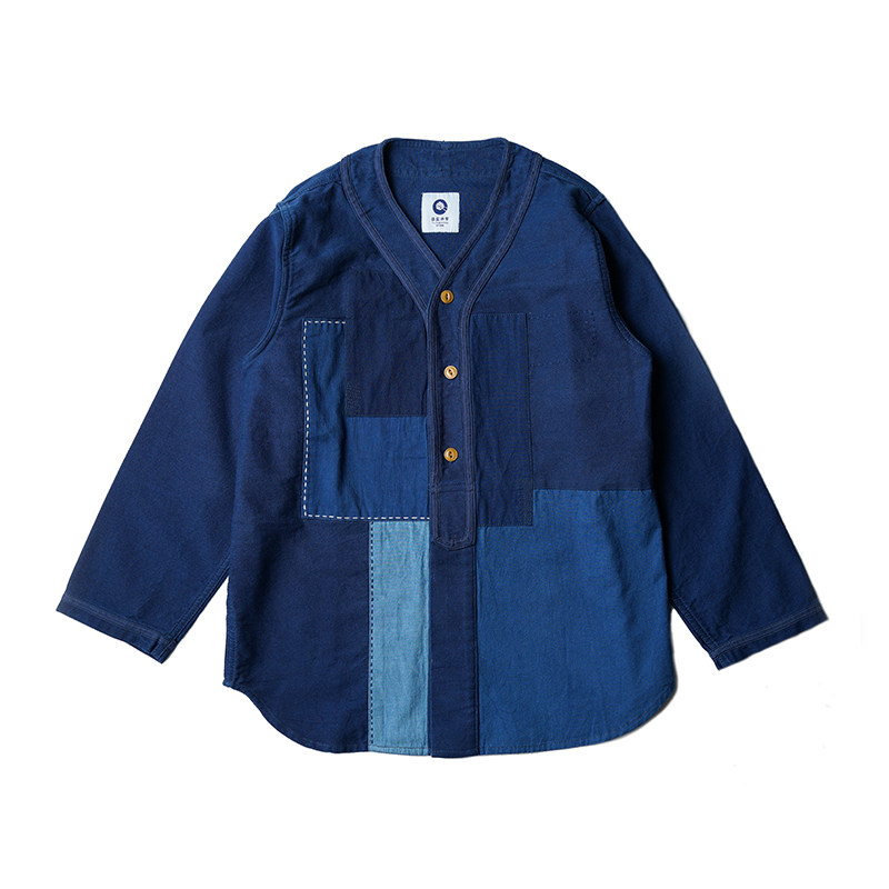 市井蓝染/拼布刺子八分袖