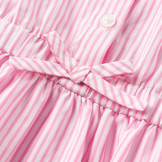 【纯棉条纹连衣裙】21夏女童Polo领短袖连衣裙甜美蝴蝶结条纹裙子 商品图5