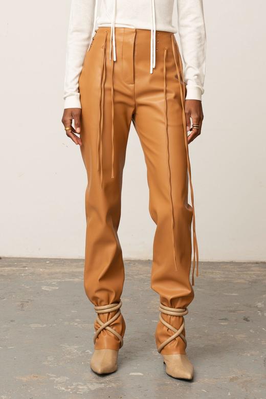 Palmer Harding 焦糖色系绳皮质直筒裤 商品图3