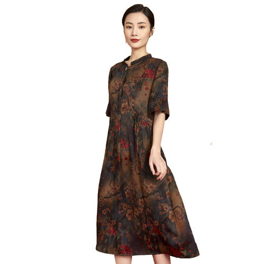 上海旗袍厂XT-CT20-308-1大码碎花真丝连衣裙夏季印花国风长裙 商品图4