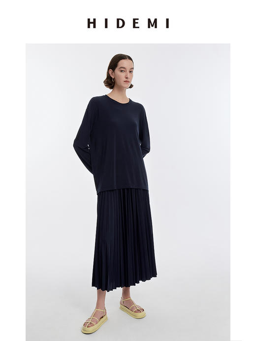 HIDEMI 呼吸感套装  长袖T恤/百褶裙 牛油果绿/夜空蓝 商品图5