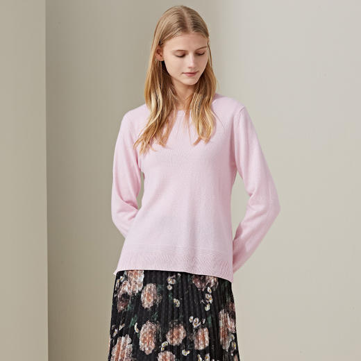 羊绒世家2021早春新款圆领100%山羊绒衫女时尚不对称内搭保暖毛衣 商品图2