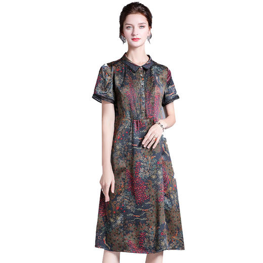 上海旗袍厂XT-20306刺绣的领子香云纱连衣裙很美 商品图4