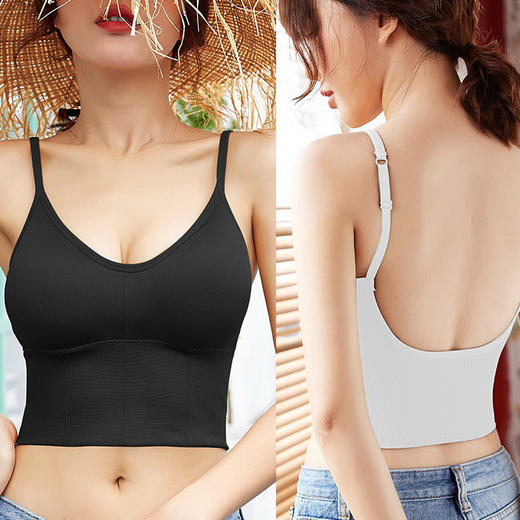 【买1送1，性感露脐，大U美背】一体式bra吊带背心 无钢圈不紧勒 提胸剪裁 宽腹收边显瘦 柔软舒适 外搭内穿都可以~ 商品图4