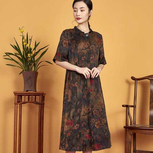 上海旗袍厂XT-CT20-308-1大码碎花真丝连衣裙夏季印花国风长裙 商品图2