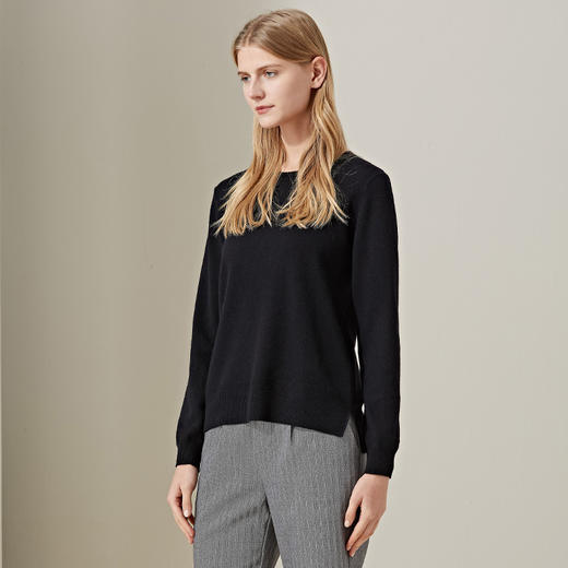 羊绒世家2021早春新款圆领100%山羊绒衫女时尚不对称内搭保暖毛衣 商品图7