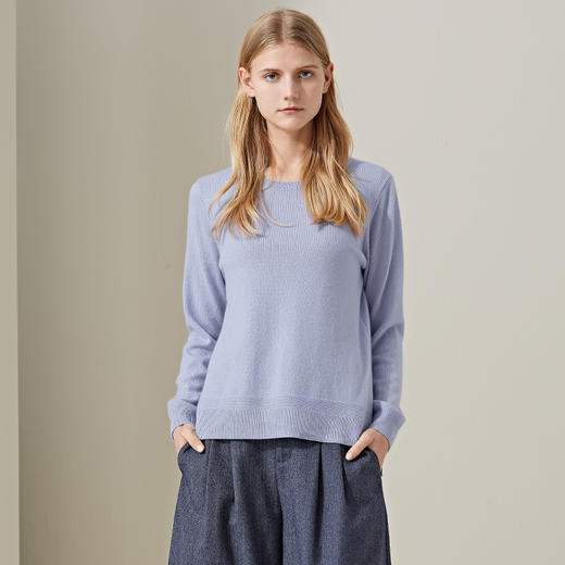 羊绒世家2021早春新款圆领100%山羊绒衫女时尚不对称内搭保暖毛衣 商品图1