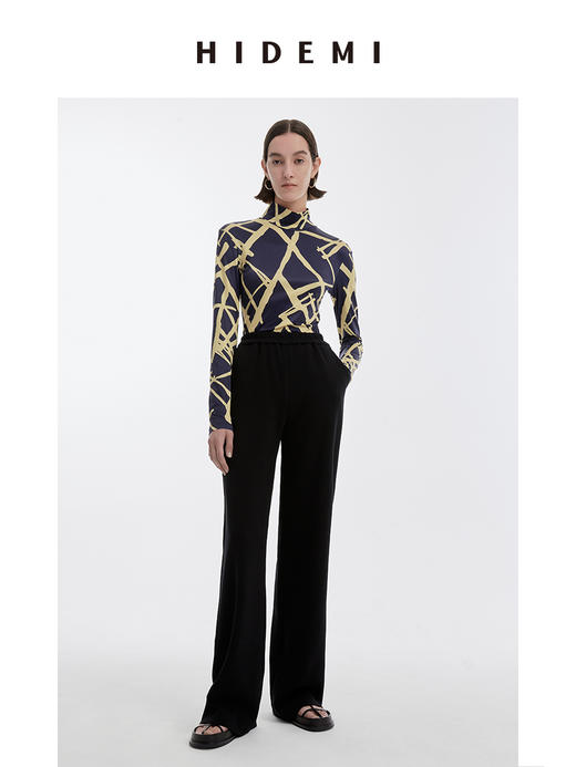 HIDEMI 几何印花弹力打底上衣 蓝⻩/紫灰 商品图5