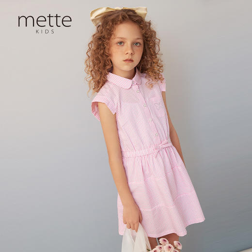 【纯棉条纹连衣裙】21夏女童Polo领短袖连衣裙甜美蝴蝶结条纹裙子 商品图0