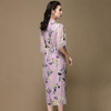 上海旗袍厂AYK-QF-201120粉紫兰花印花改良旗袍2021春夏女装流苏中袖拼接系带复古连衣裙 商品缩略图3