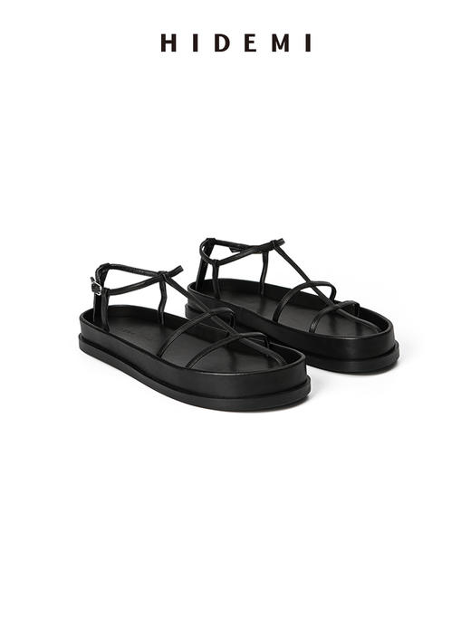 HIDEMI 系带设计感小羊皮厚底凉鞋 黑色/白色/鹅黄色/云雾紫 商品图6