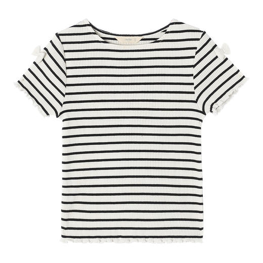 【纯棉弹力条纹T】2021夏季新款童装女宝短袖T恤弹力修身上衣 商品图9