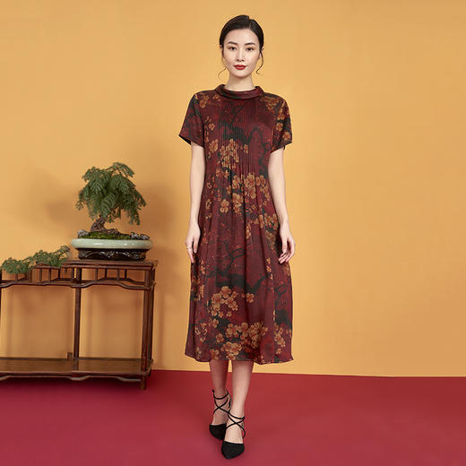 上海旗袍厂XT-CT20-310-1珍珠国风复古缎香云纱 印花真丝纱裙 商品图0