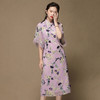 上海旗袍厂AYK-QF-201120粉紫兰花印花改良旗袍2021春夏女装流苏中袖拼接系带复古连衣裙 商品缩略图2