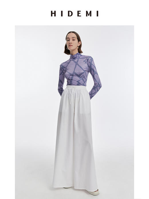 HIDEMI 几何印花弹力打底上衣 蓝⻩/紫灰 商品图7