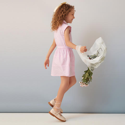【纯棉条纹连衣裙】21夏女童Polo领短袖连衣裙甜美蝴蝶结条纹裙子 商品图3