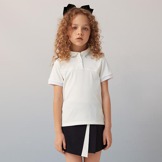 【弹力亲肤速干POLO衫】21年夏季新品女童薄款Polo衫短袖白色上衣 商品图3