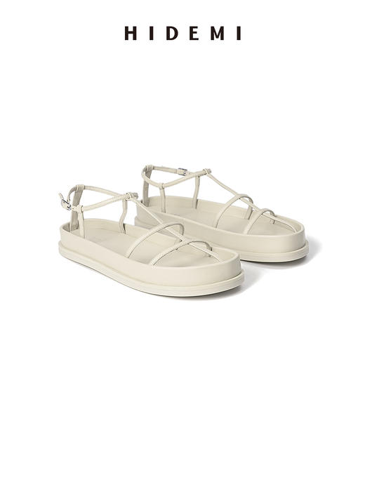 HIDEMI 系带设计感小羊皮厚底凉鞋 黑色/白色/鹅黄色/云雾紫 商品图7