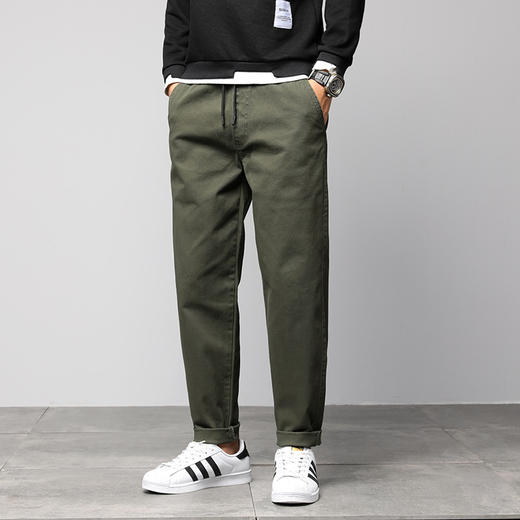 一口价【新款DQ】 春秋新款大码男装休闲裤长裤宽松纯色百搭裤子松紧腰直筒裤男 商品图2
