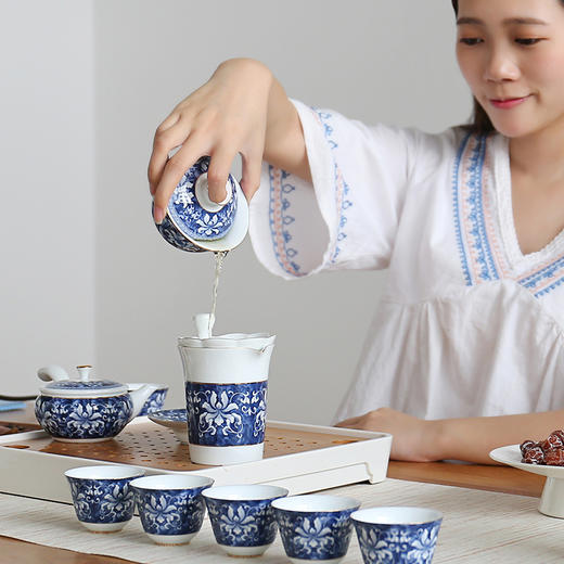 【成艺】【锦上添花全组10入】青花瓷功夫茶具套装家用整套复古简约开片陶瓷白瓷泡茶杯茶壶 商品图3