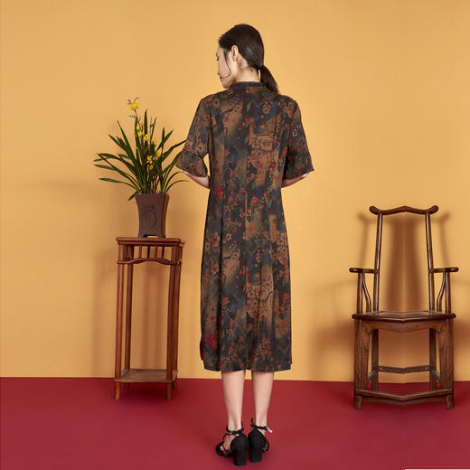 上海旗袍厂XT-CT20-308-1大码碎花真丝连衣裙夏季印花国风长裙 商品图1