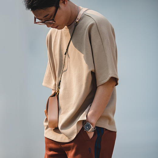 马登工装 美式复古重磅圆领珠地棉T恤宽松廓形半袖短袖五分袖男夏 商品图3