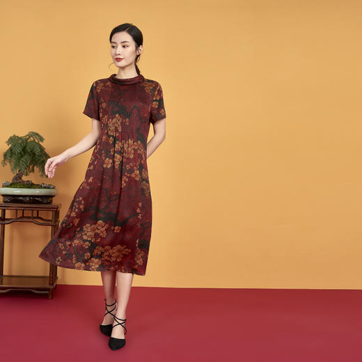 上海旗袍厂XT-CT20-310-1珍珠国风复古缎香云纱 印花真丝纱裙 商品图1