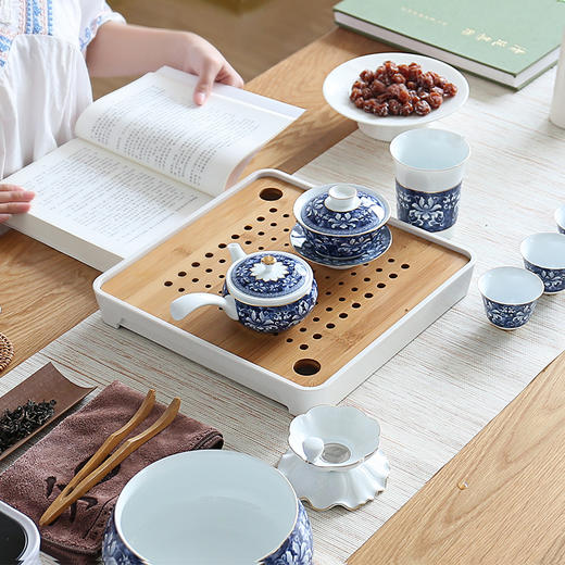 【成艺】【锦上添花全组10入】青花瓷功夫茶具套装家用整套复古简约开片陶瓷白瓷泡茶杯茶壶 商品图2