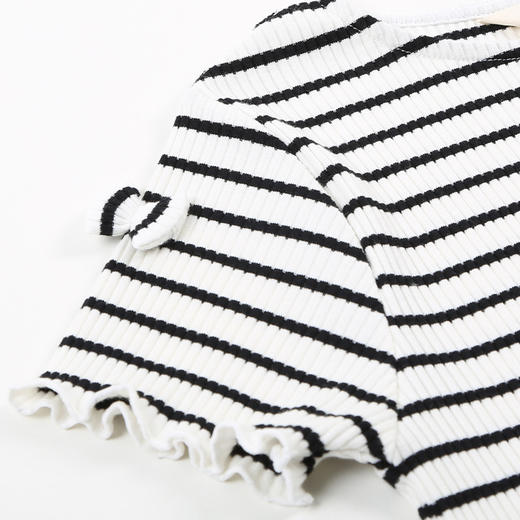 【纯棉弹力条纹T】2021夏季新款童装女宝短袖T恤弹力修身上衣 商品图7