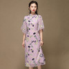 上海旗袍厂AYK-QF-201120粉紫兰花印花改良旗袍2021春夏女装流苏中袖拼接系带复古连衣裙 商品缩略图1