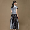上海旗袍厂AYK-QF-200315水墨压褶长款半身裙国风改良短袖唐装上衣女2021夏时尚国潮套装女 商品缩略图3