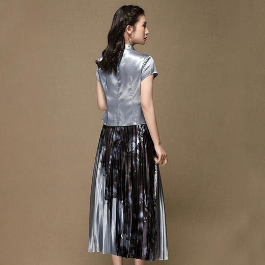 上海旗袍厂AYK-QF-200315水墨压褶长款半身裙国风改良短袖唐装上衣女2021夏时尚国潮套装女 商品图3