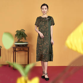上海旗袍厂XT-20301香云纱拼接连衣裙
