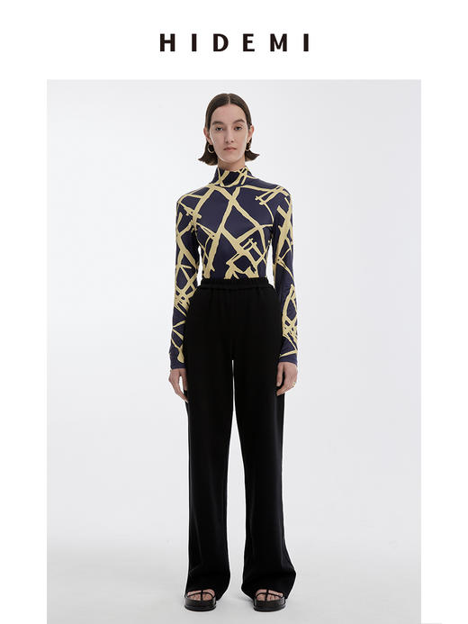 HIDEMI 几何印花弹力打底上衣 蓝⻩/紫灰 商品图3