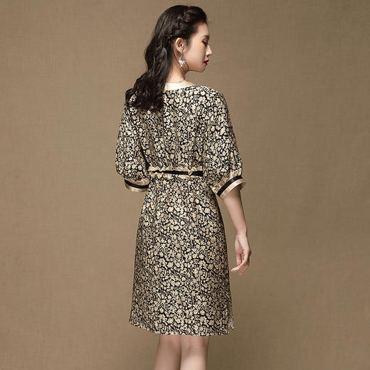 上海旗袍厂AYK-QF-210105锦棉杏花印花改良旗袍2021春夏复古女装v领木耳边拼接系带连衣裙 商品图3