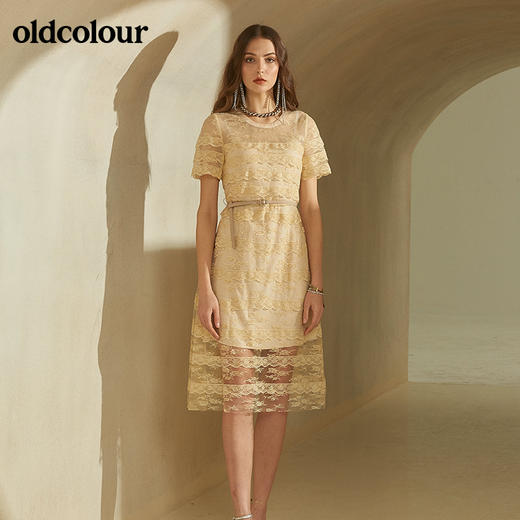 oldcolour欧珂专柜同款圆领蕾丝连衣裙女中长款夏M21101148 商品图0