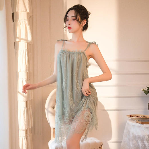 【沉鱼落雁·闭月羞花】情趣内衣 性感睡衣 裙摆 蕾丝 诱惑 吊带 睡裙 套装:7803 商品图9