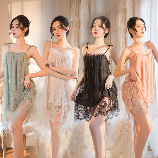 【沉鱼落雁·闭月羞花】情趣内衣 性感睡衣 裙摆 蕾丝 诱惑 吊带 睡裙 套装:7803 商品图0