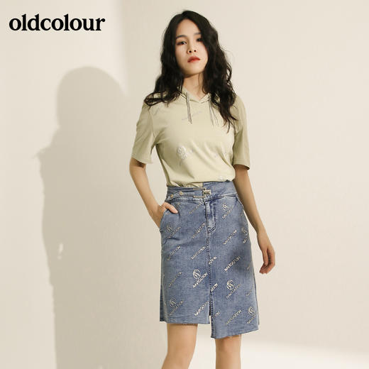 oldcolour欧珂纯棉连帽短袖T恤女夏季开叉M21021154 商品图4