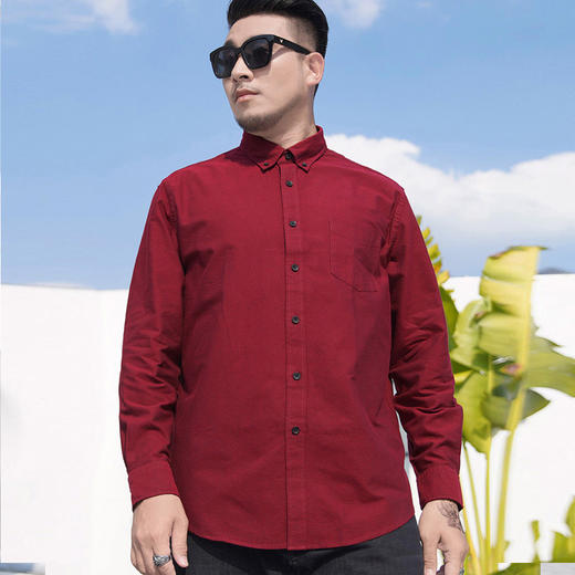 牛津纺【新款DM】【100%棉】大依优型大码全棉长袖衬衫纯棉男胖子加肥加大码宽松纯色休闲衬衣上衣 商品图1
